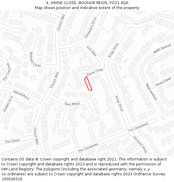 4, PAYNE CLOSE, BOGNOR REGIS, PO21 4QA: Location map and indicative extent of plot