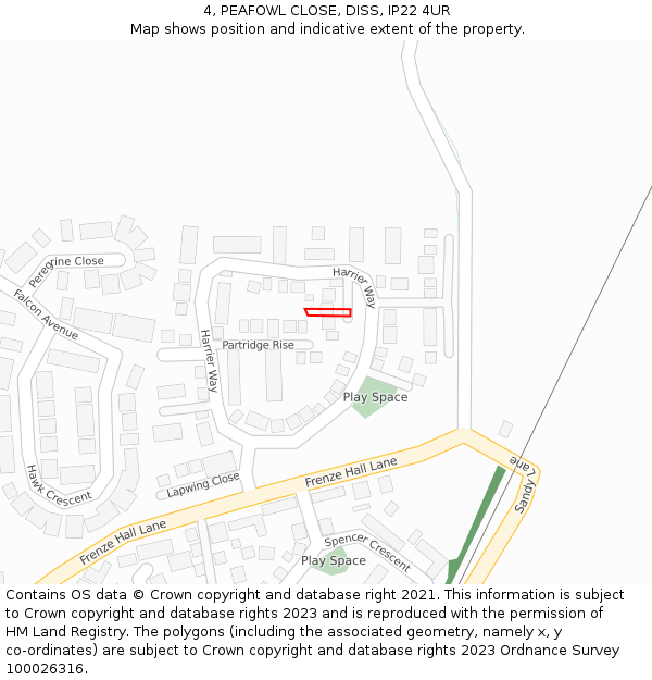 4, PEAFOWL CLOSE, DISS, IP22 4UR: Location map and indicative extent of plot