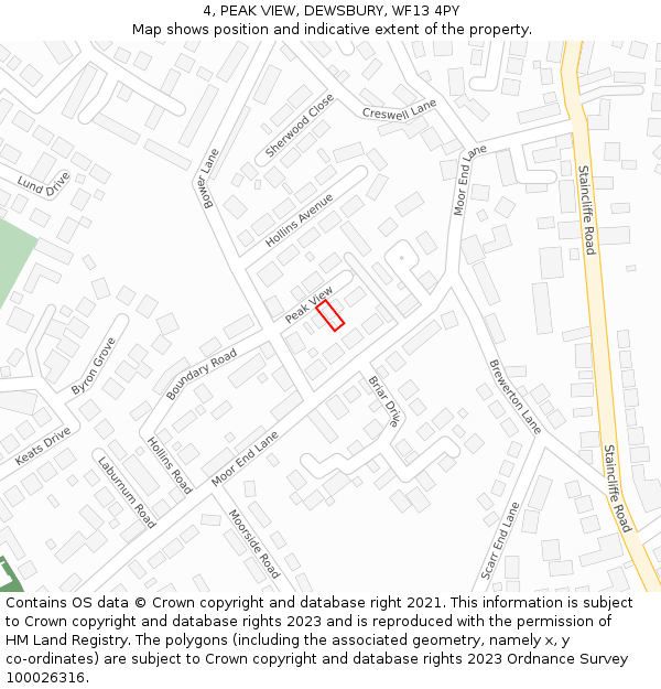 4, PEAK VIEW, DEWSBURY, WF13 4PY: Location map and indicative extent of plot