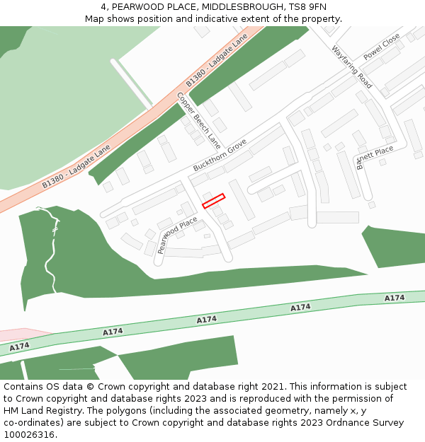 4, PEARWOOD PLACE, MIDDLESBROUGH, TS8 9FN: Location map and indicative extent of plot