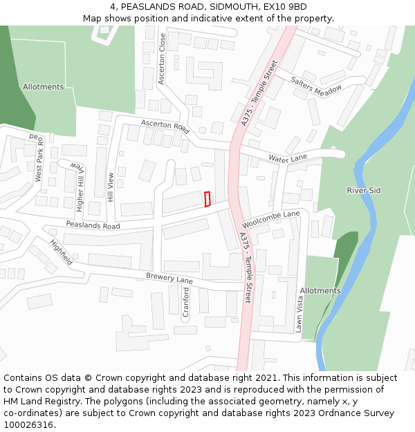 4, PEASLANDS ROAD, SIDMOUTH, EX10 9BD: Location map and indicative extent of plot