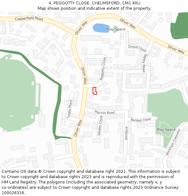 4, PEGGOTTY CLOSE, CHELMSFORD, CM1 4XU: Location map and indicative extent of plot