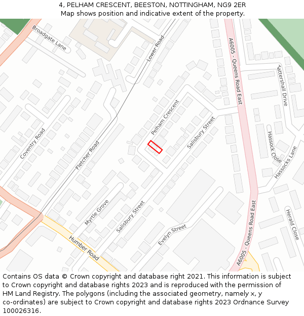 4, PELHAM CRESCENT, BEESTON, NOTTINGHAM, NG9 2ER: Location map and indicative extent of plot