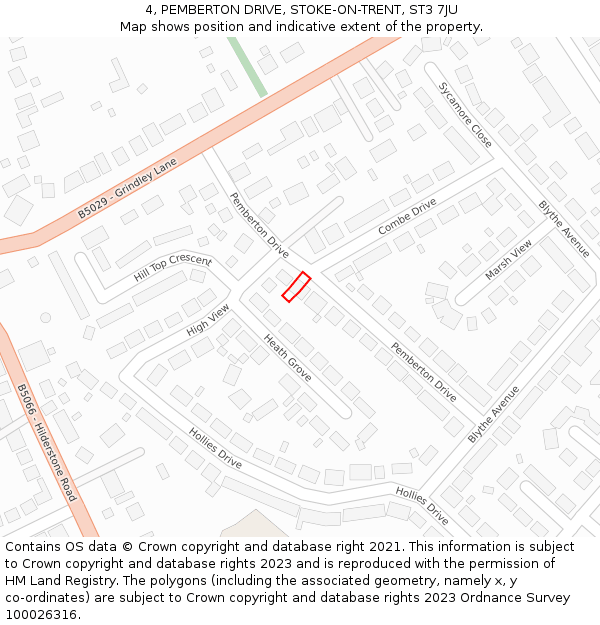 4, PEMBERTON DRIVE, STOKE-ON-TRENT, ST3 7JU: Location map and indicative extent of plot