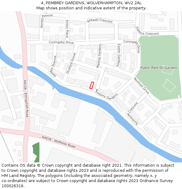 4, PEMBREY GARDENS, WOLVERHAMPTON, WV2 2AL: Location map and indicative extent of plot