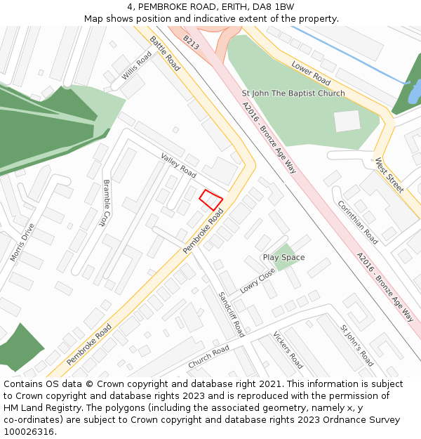 4, PEMBROKE ROAD, ERITH, DA8 1BW: Location map and indicative extent of plot