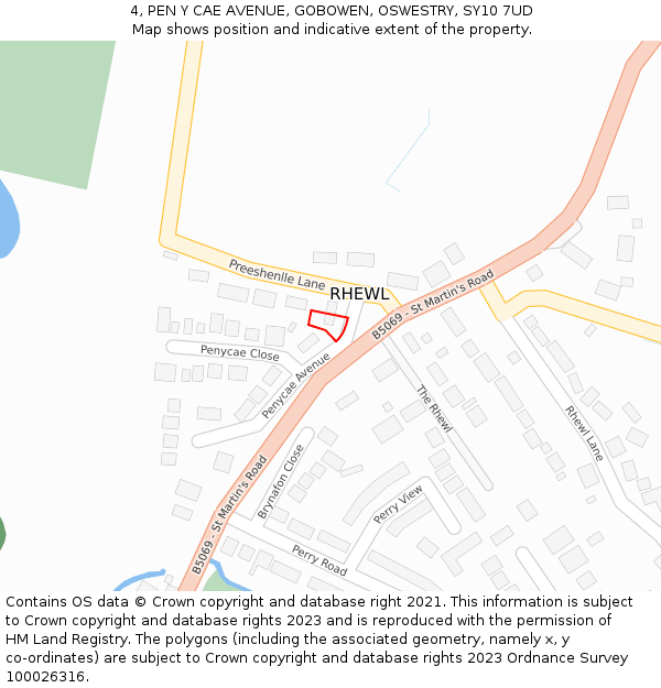 4, PEN Y CAE AVENUE, GOBOWEN, OSWESTRY, SY10 7UD: Location map and indicative extent of plot