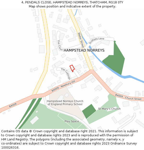 4, PENDALS CLOSE, HAMPSTEAD NORREYS, THATCHAM, RG18 0TY: Location map and indicative extent of plot