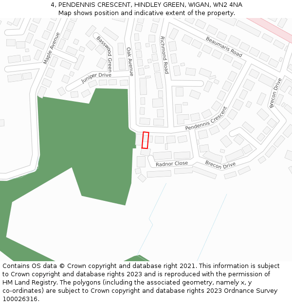 4, PENDENNIS CRESCENT, HINDLEY GREEN, WIGAN, WN2 4NA: Location map and indicative extent of plot