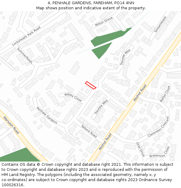 4, PENHALE GARDENS, FAREHAM, PO14 4NN: Location map and indicative extent of plot