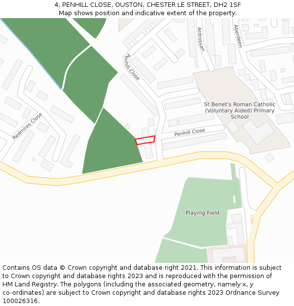 4, PENHILL CLOSE, OUSTON, CHESTER LE STREET, DH2 1SF: Location map and indicative extent of plot