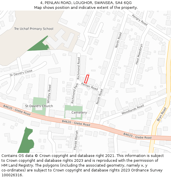 4, PENLAN ROAD, LOUGHOR, SWANSEA, SA4 6QG: Location map and indicative extent of plot