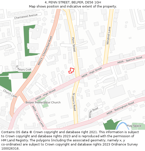 4, PENN STREET, BELPER, DE56 1GH: Location map and indicative extent of plot