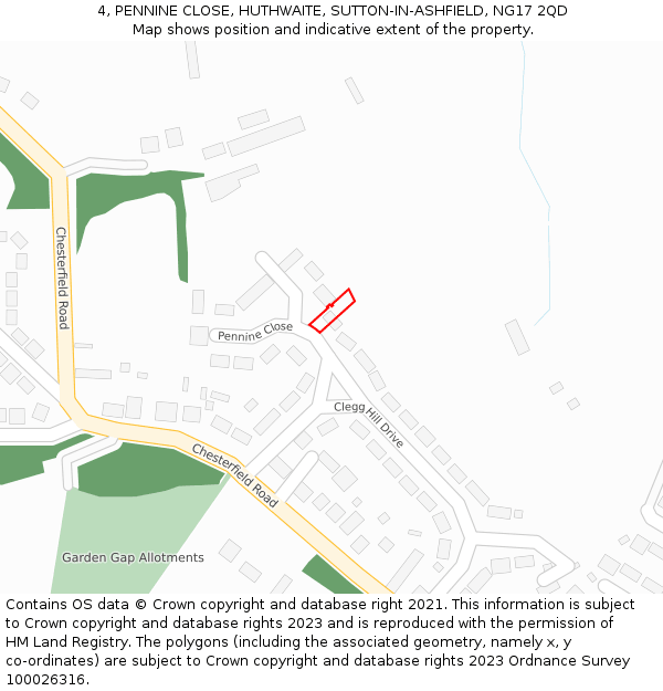 4, PENNINE CLOSE, HUTHWAITE, SUTTON-IN-ASHFIELD, NG17 2QD: Location map and indicative extent of plot