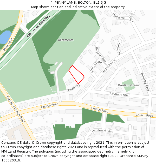 4, PENNY LANE, BOLTON, BL1 6JG: Location map and indicative extent of plot