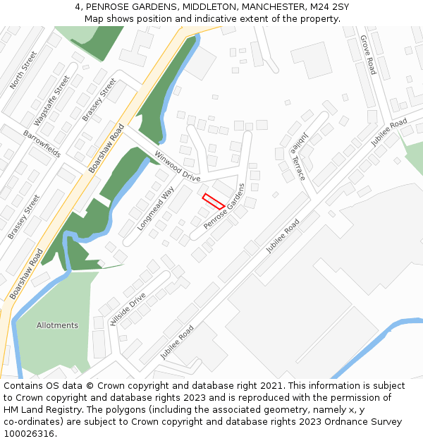 4, PENROSE GARDENS, MIDDLETON, MANCHESTER, M24 2SY: Location map and indicative extent of plot