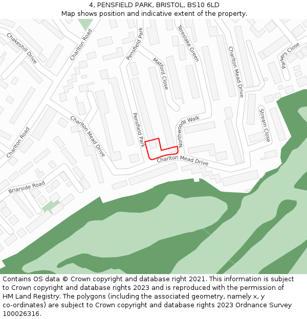 4, PENSFIELD PARK, BRISTOL, BS10 6LD: Location map and indicative extent of plot