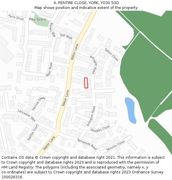 4, PENTIRE CLOSE, YORK, YO30 5GD: Location map and indicative extent of plot