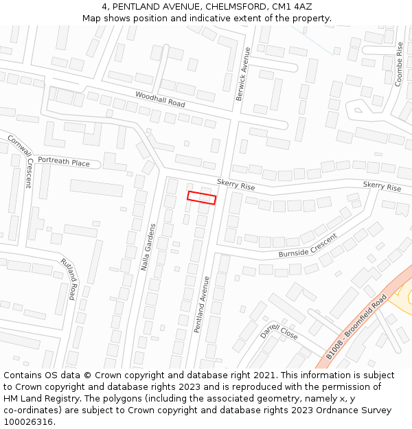 4, PENTLAND AVENUE, CHELMSFORD, CM1 4AZ: Location map and indicative extent of plot