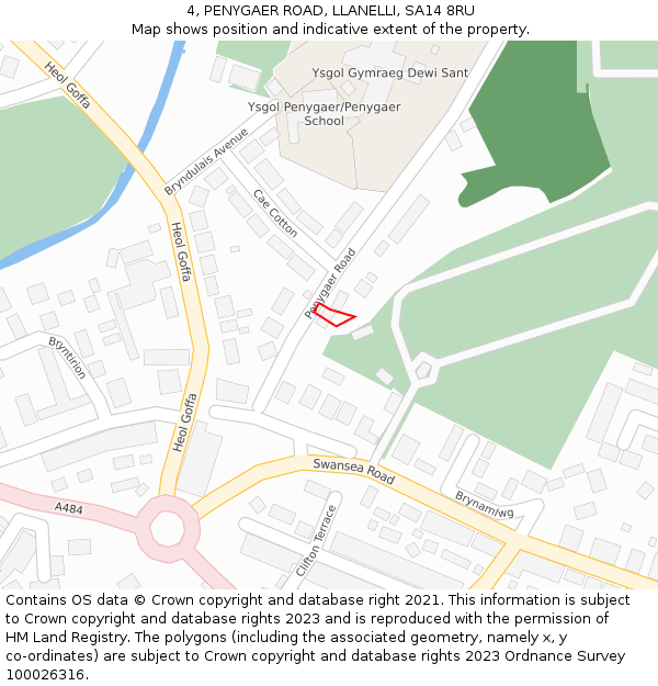 4, PENYGAER ROAD, LLANELLI, SA14 8RU: Location map and indicative extent of plot