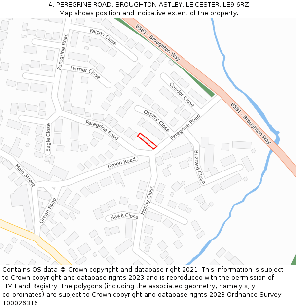 4, PEREGRINE ROAD, BROUGHTON ASTLEY, LEICESTER, LE9 6RZ: Location map and indicative extent of plot