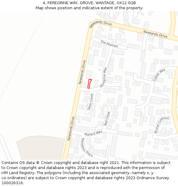 4, PEREGRINE WAY, GROVE, WANTAGE, OX12 0QB: Location map and indicative extent of plot
