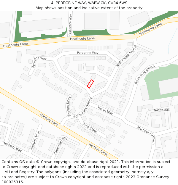 4, PEREGRINE WAY, WARWICK, CV34 6WS: Location map and indicative extent of plot