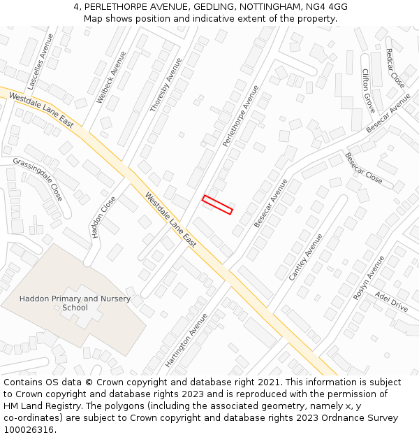 4, PERLETHORPE AVENUE, GEDLING, NOTTINGHAM, NG4 4GG: Location map and indicative extent of plot