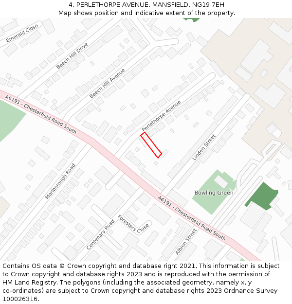 4, PERLETHORPE AVENUE, MANSFIELD, NG19 7EH: Location map and indicative extent of plot