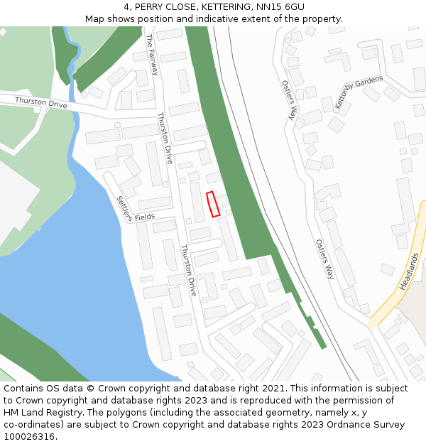 4, PERRY CLOSE, KETTERING, NN15 6GU: Location map and indicative extent of plot