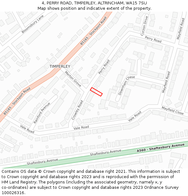 4, PERRY ROAD, TIMPERLEY, ALTRINCHAM, WA15 7SU: Location map and indicative extent of plot