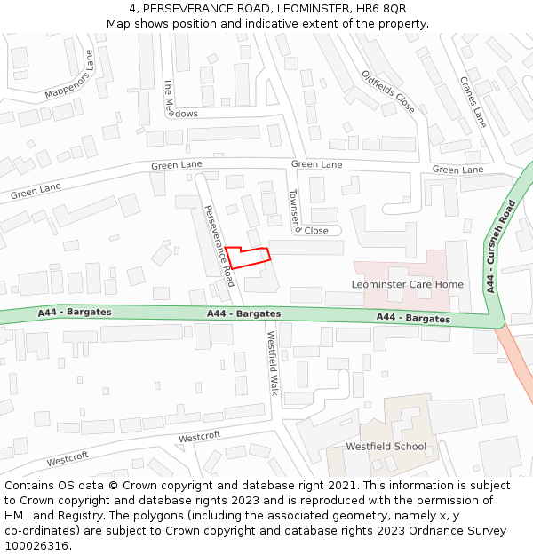 4, PERSEVERANCE ROAD, LEOMINSTER, HR6 8QR: Location map and indicative extent of plot