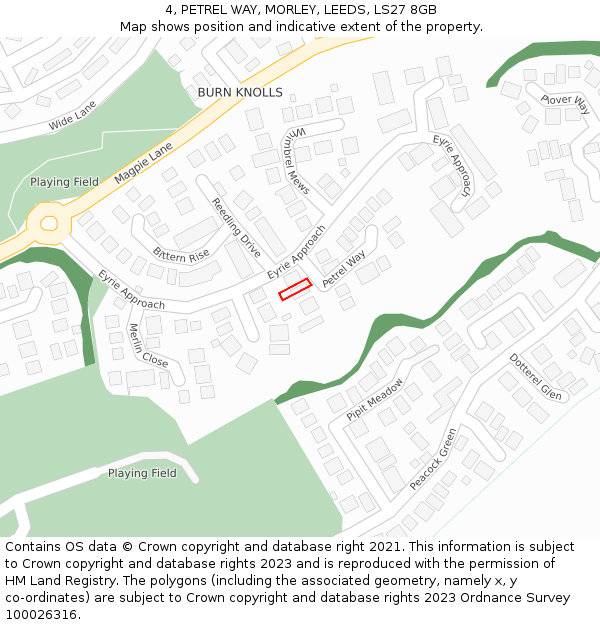 4, PETREL WAY, MORLEY, LEEDS, LS27 8GB: Location map and indicative extent of plot