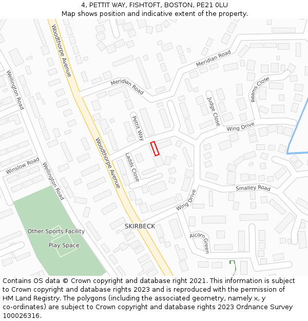 4, PETTIT WAY, FISHTOFT, BOSTON, PE21 0LU: Location map and indicative extent of plot