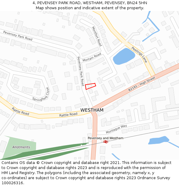 4, PEVENSEY PARK ROAD, WESTHAM, PEVENSEY, BN24 5HN: Location map and indicative extent of plot