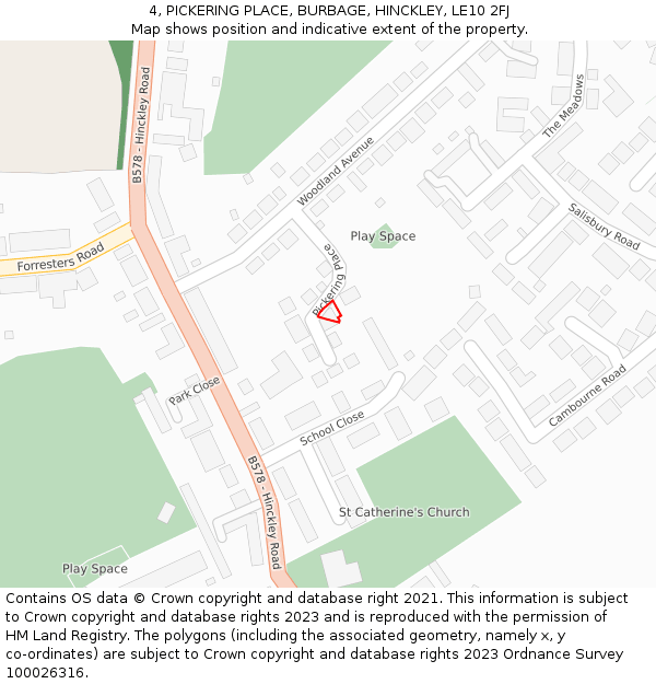 4, PICKERING PLACE, BURBAGE, HINCKLEY, LE10 2FJ: Location map and indicative extent of plot