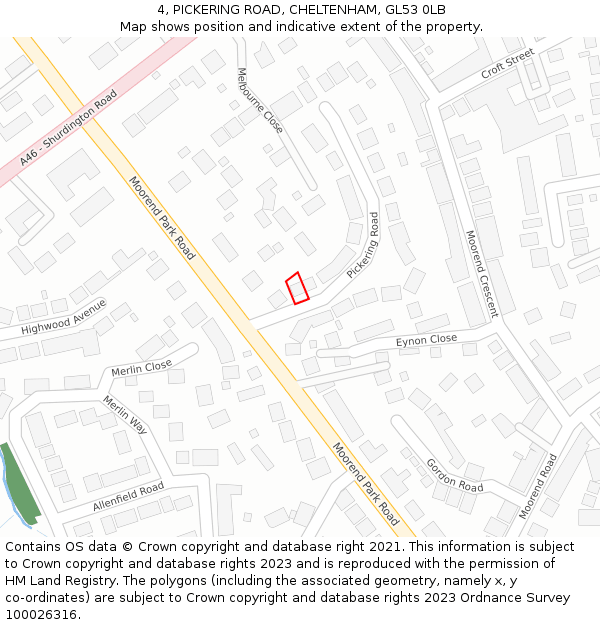 4, PICKERING ROAD, CHELTENHAM, GL53 0LB: Location map and indicative extent of plot