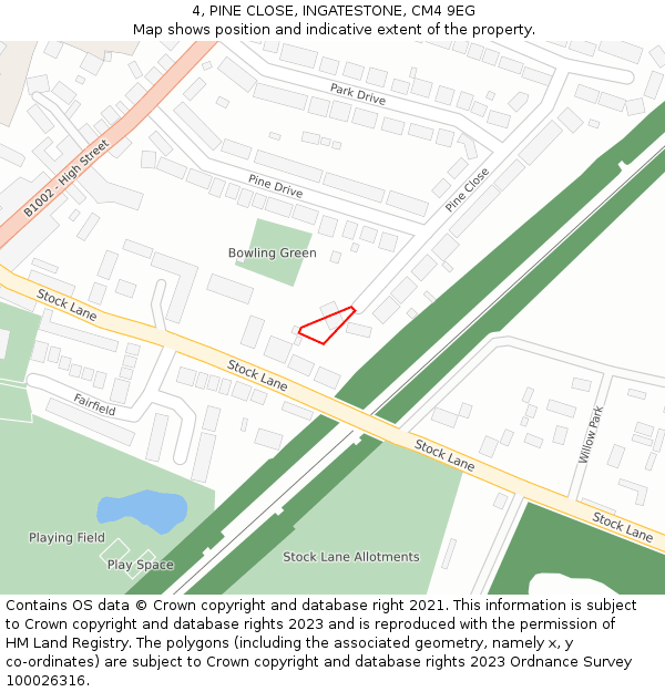 4, PINE CLOSE, INGATESTONE, CM4 9EG: Location map and indicative extent of plot