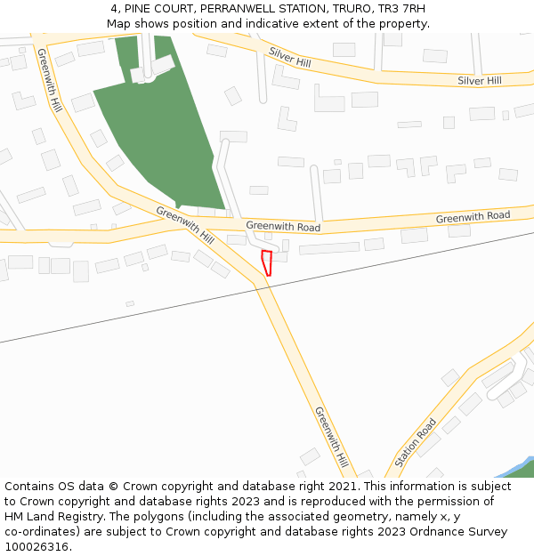 4, PINE COURT, PERRANWELL STATION, TRURO, TR3 7RH: Location map and indicative extent of plot