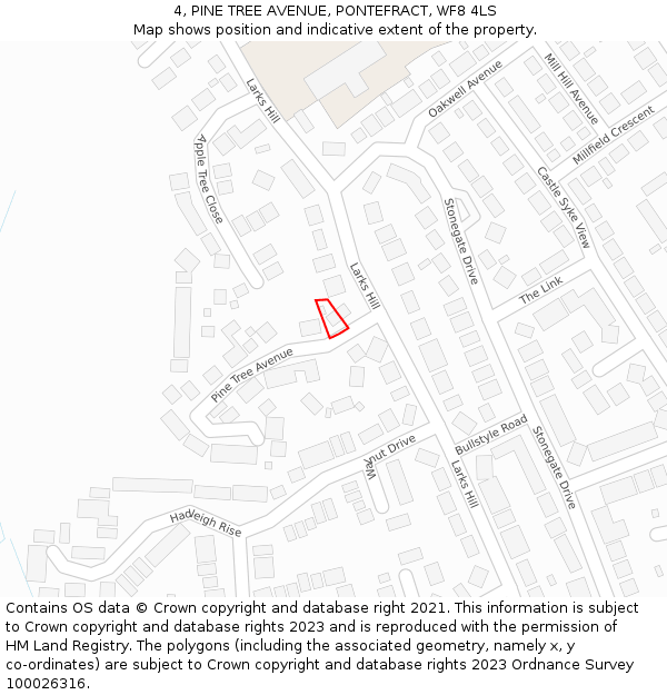 4, PINE TREE AVENUE, PONTEFRACT, WF8 4LS: Location map and indicative extent of plot