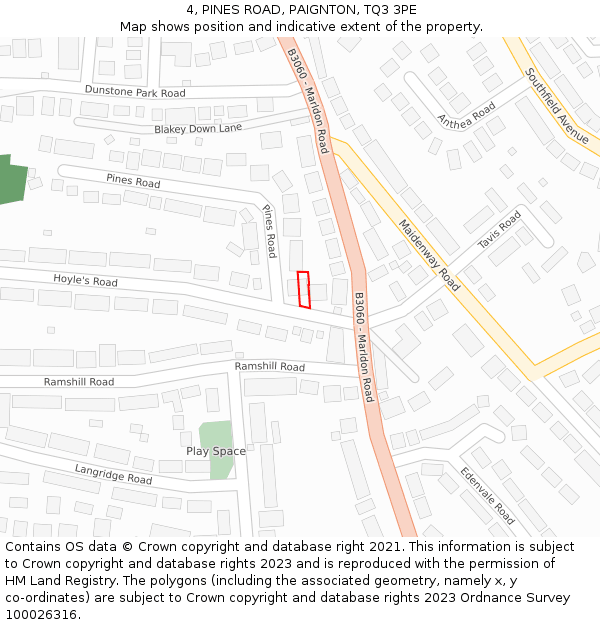 4, PINES ROAD, PAIGNTON, TQ3 3PE: Location map and indicative extent of plot