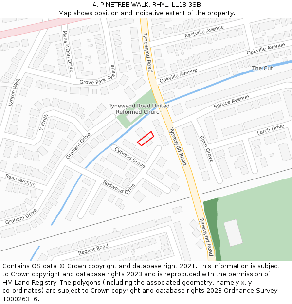 4, PINETREE WALK, RHYL, LL18 3SB: Location map and indicative extent of plot