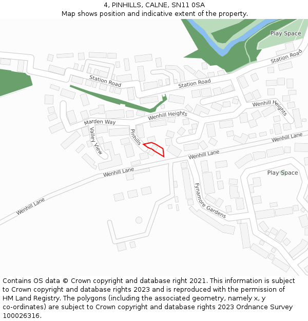 4, PINHILLS, CALNE, SN11 0SA: Location map and indicative extent of plot