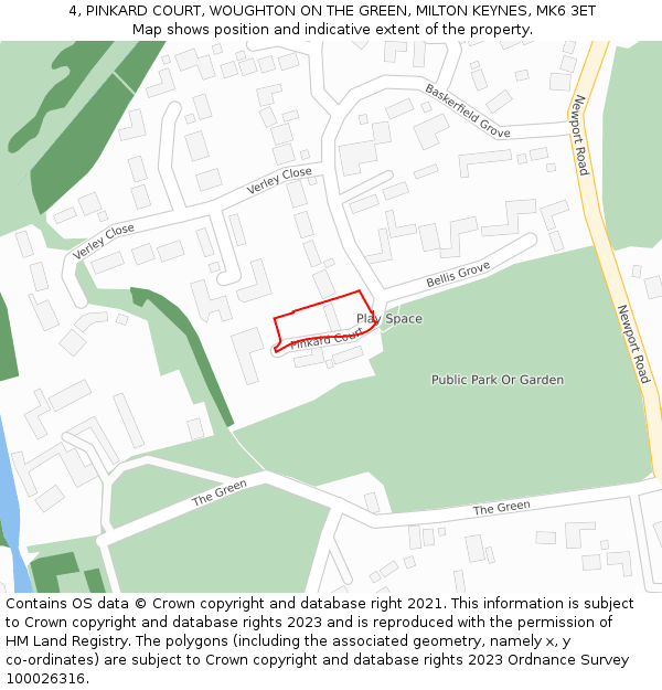 4, PINKARD COURT, WOUGHTON ON THE GREEN, MILTON KEYNES, MK6 3ET: Location map and indicative extent of plot