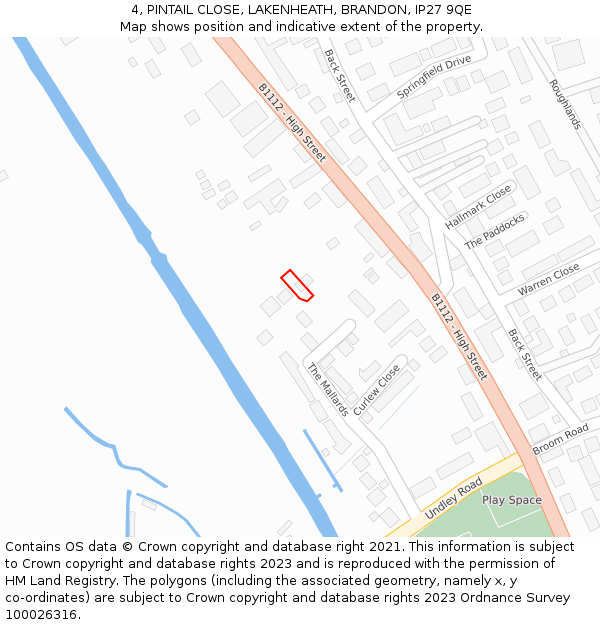 4, PINTAIL CLOSE, LAKENHEATH, BRANDON, IP27 9QE: Location map and indicative extent of plot