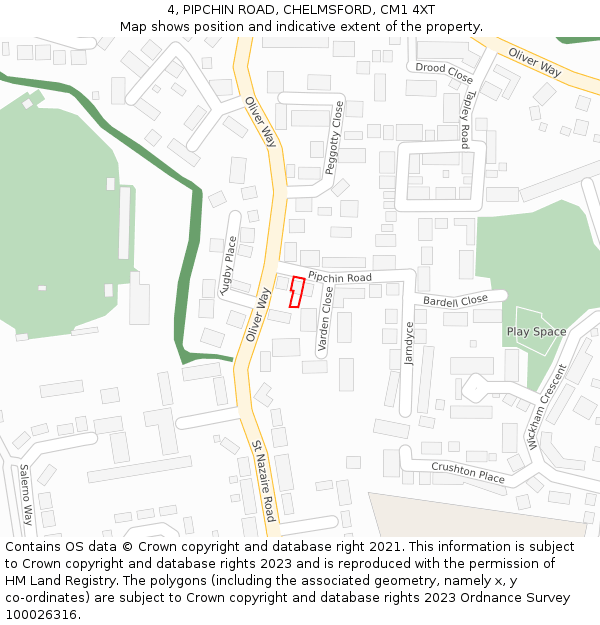 4, PIPCHIN ROAD, CHELMSFORD, CM1 4XT: Location map and indicative extent of plot