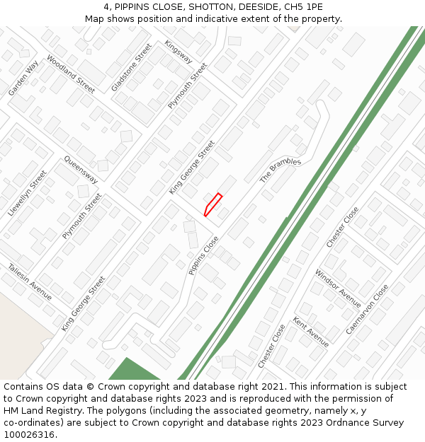 4, PIPPINS CLOSE, SHOTTON, DEESIDE, CH5 1PE: Location map and indicative extent of plot