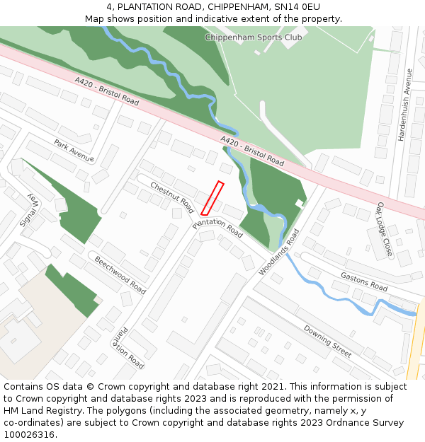 4, PLANTATION ROAD, CHIPPENHAM, SN14 0EU: Location map and indicative extent of plot