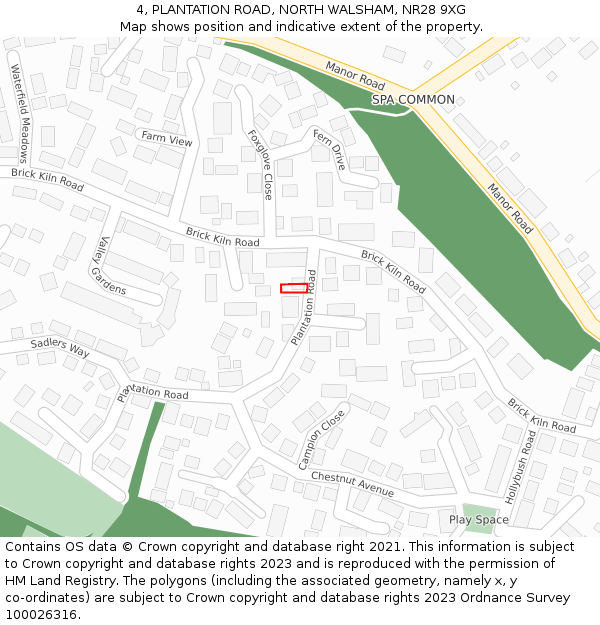 4, PLANTATION ROAD, NORTH WALSHAM, NR28 9XG: Location map and indicative extent of plot