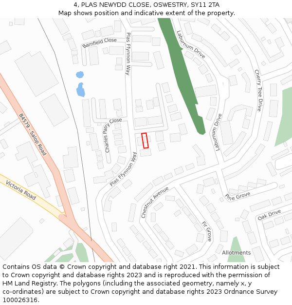 4, PLAS NEWYDD CLOSE, OSWESTRY, SY11 2TA: Location map and indicative extent of plot